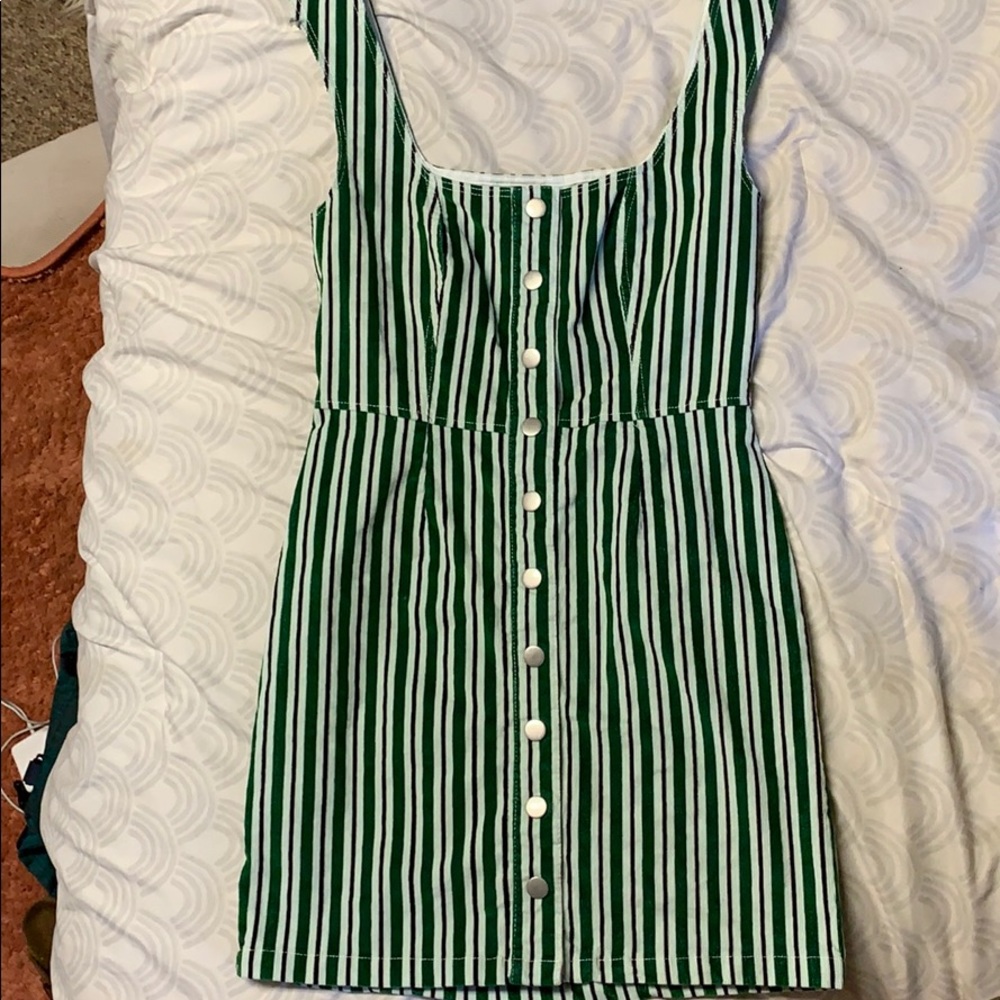 Green striped 90s inspired corduroy dress